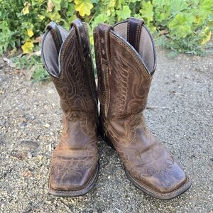 Ariat Girls Brown Western Boots Leather Square Toe